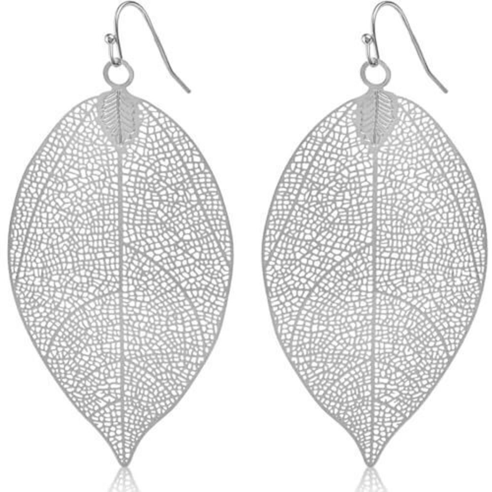 8890 Humble Chic Big Filigree Leaf Earrings - Lightweight Cutout Oversized